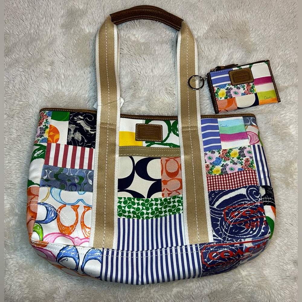 NWT Coach Hampton Patchwork Signature Tote & Matching Wallet